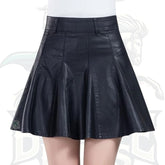 Casual Side Zipper Flare Pleated Faux Leather Skater Skirt